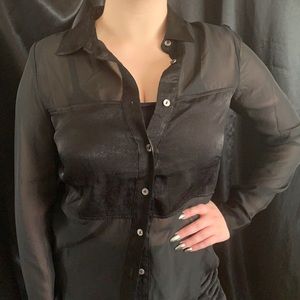 Black Mesh & Satin Blouse